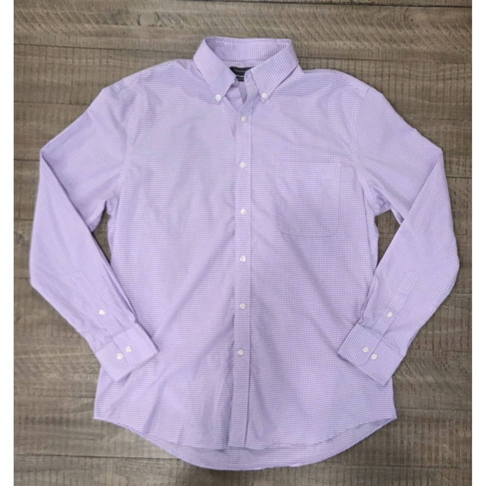 Tommy Hilfiger Reg Fit Long Sleeve Dress Shirt Purple Gingham Plaid 16.5/ 34/35 - Picture 2 of 7